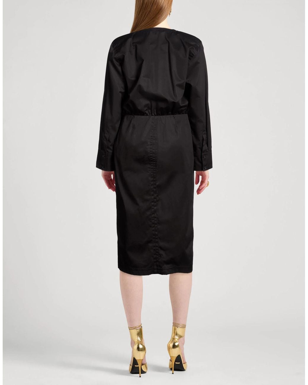 Saint Laurent Black Long-Sleeved V-Neck Dress