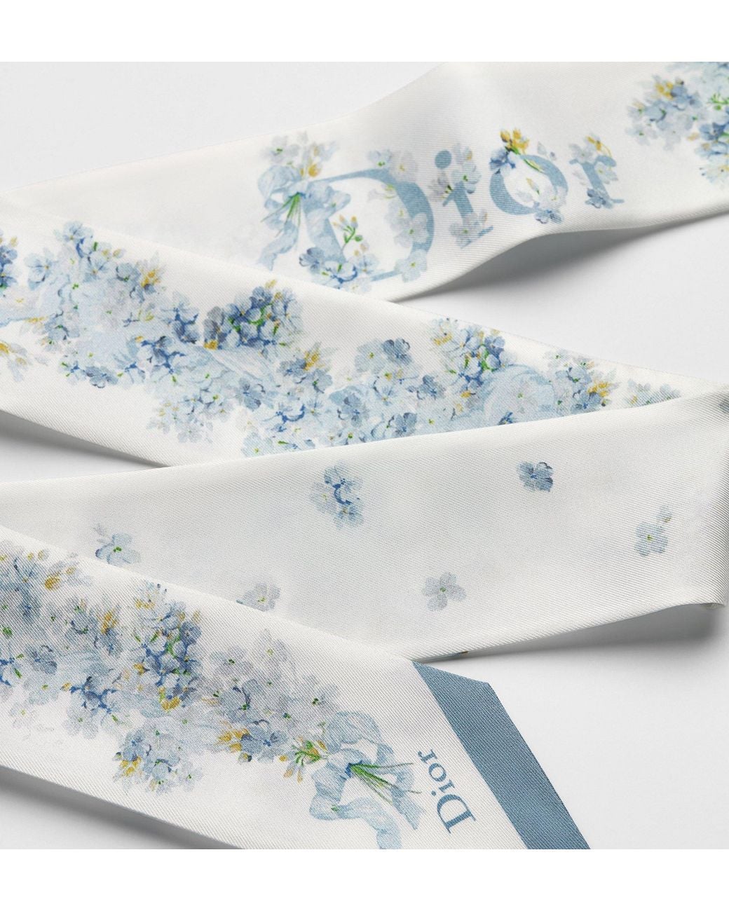 Dior White Floral Print Skinny Scarf