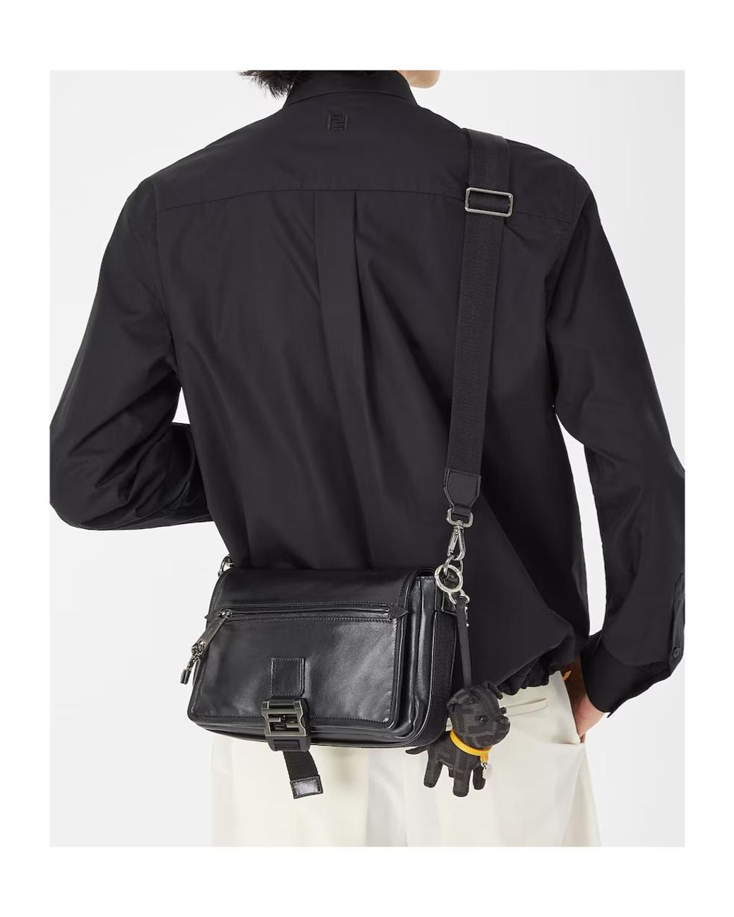 Fendi Black Flux Buckle Messenger Bag for men