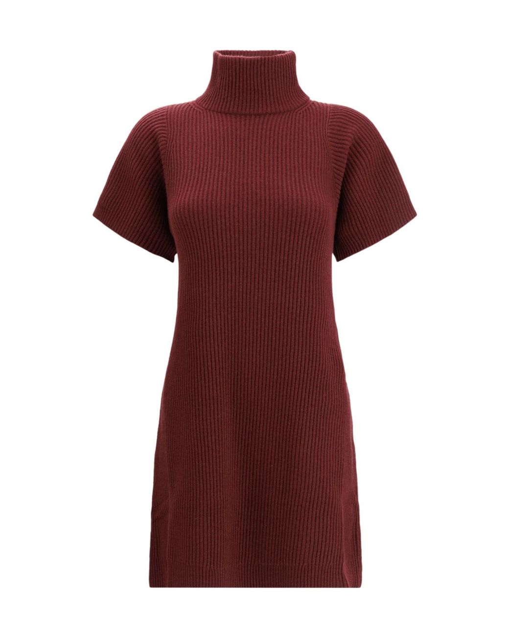 Brunello Cucinelli Red Ribbed Turtleneck Mini Dress