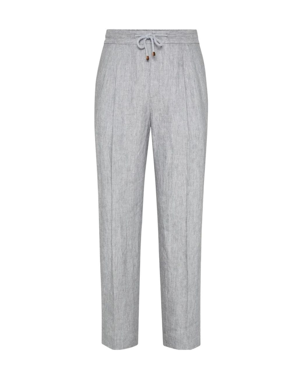 Brunello Cucinelli Gray Linen Chevron Leisure Fit Pants for men