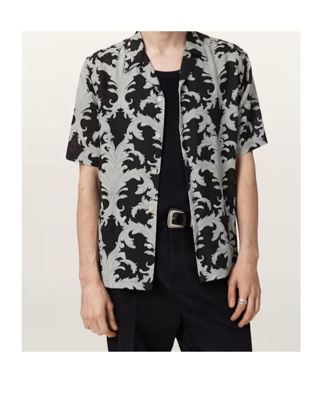 AllSaints Black Motif Short Sleeve Shirt for men