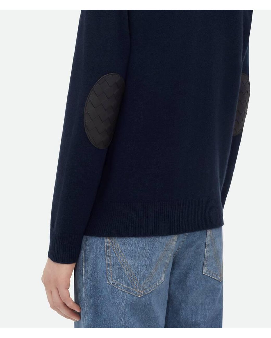 Bottega Veneta Blue Intrecciato Leather Patch Jumper for men