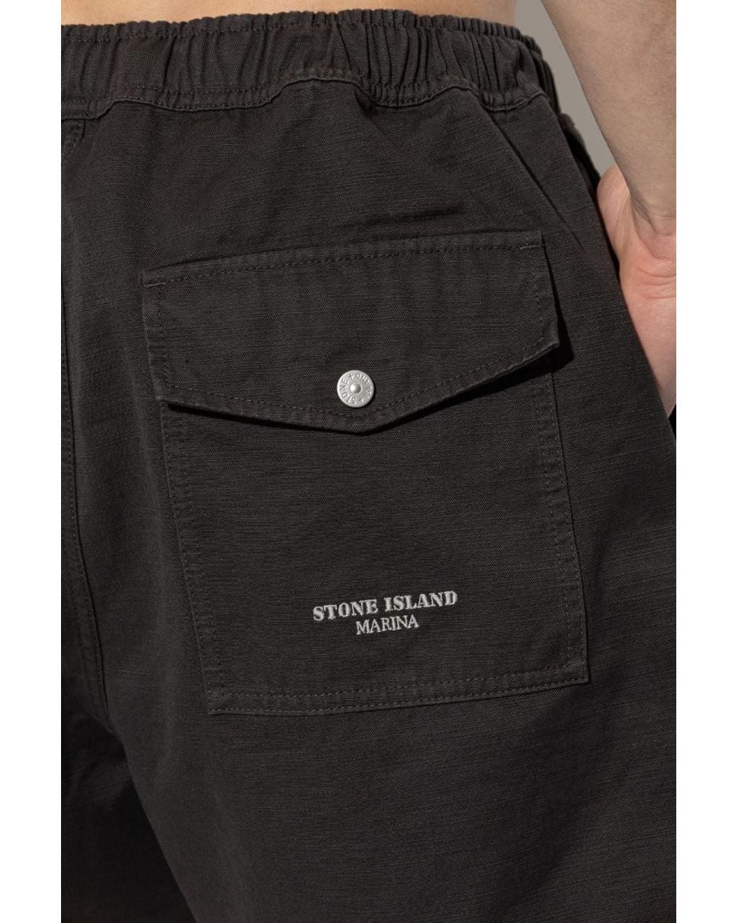 Stone Island Black X Marina Belt Shorts for men