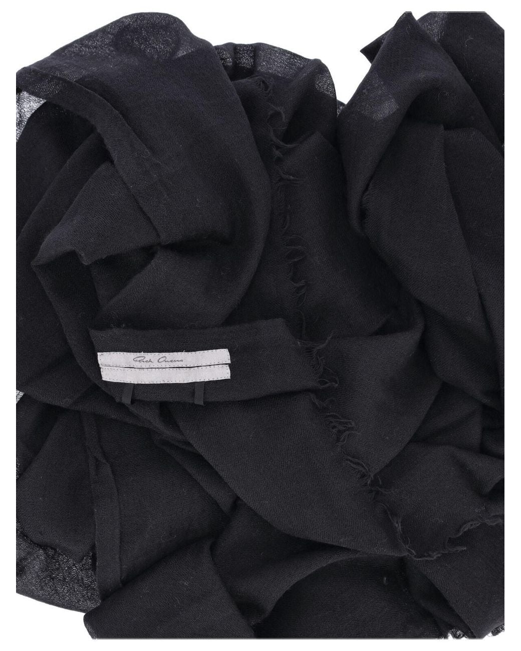 Rick Owens Black Fringed Lightweight Scarf for men