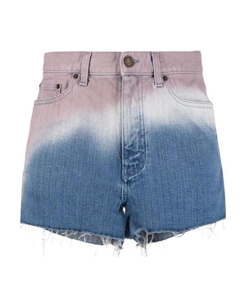Saint Laurent Blue Tie-Dye Denim Shorts