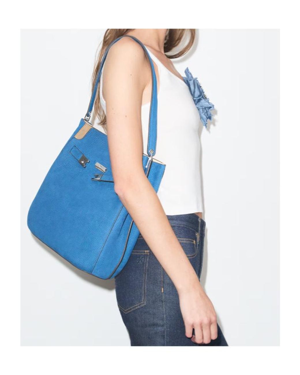 Tory Burch Blue Lee Radziwill Nubuck Bucket Bag