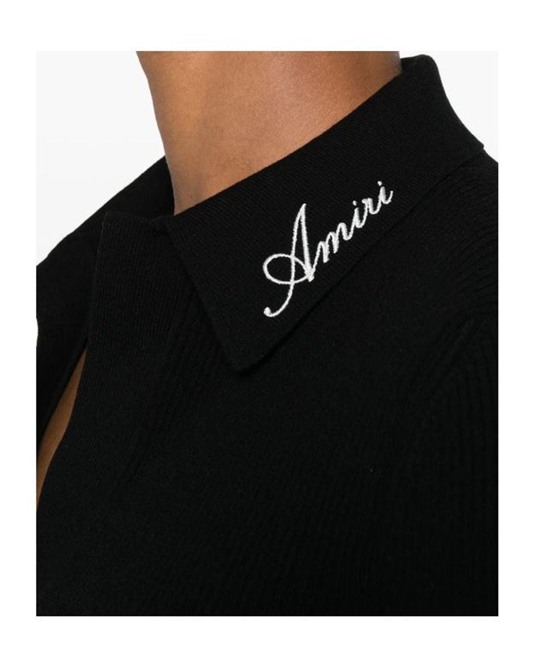 Amiri Black Script Rib Knit Ss Polo Shirt