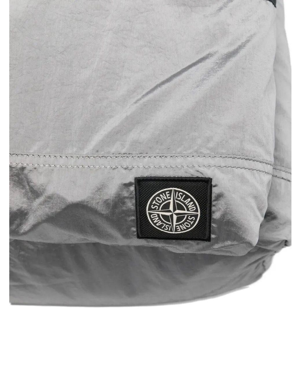 Stone Island Gray Logo Patch Zipped Backpack for men