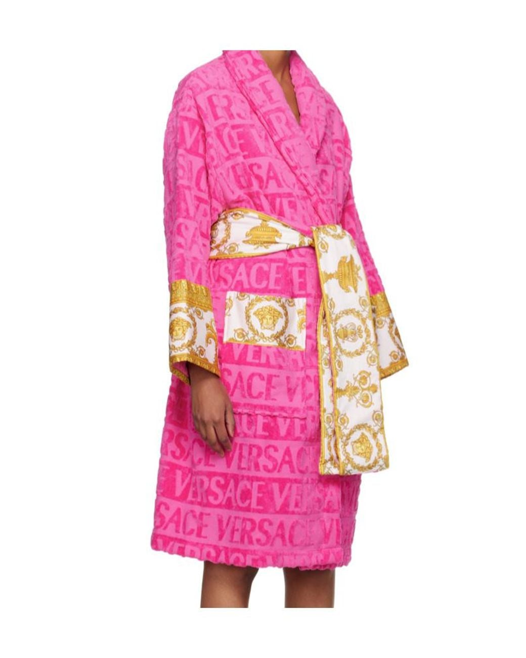 Versace Pink I Love Baroque Belted Bathrobe
