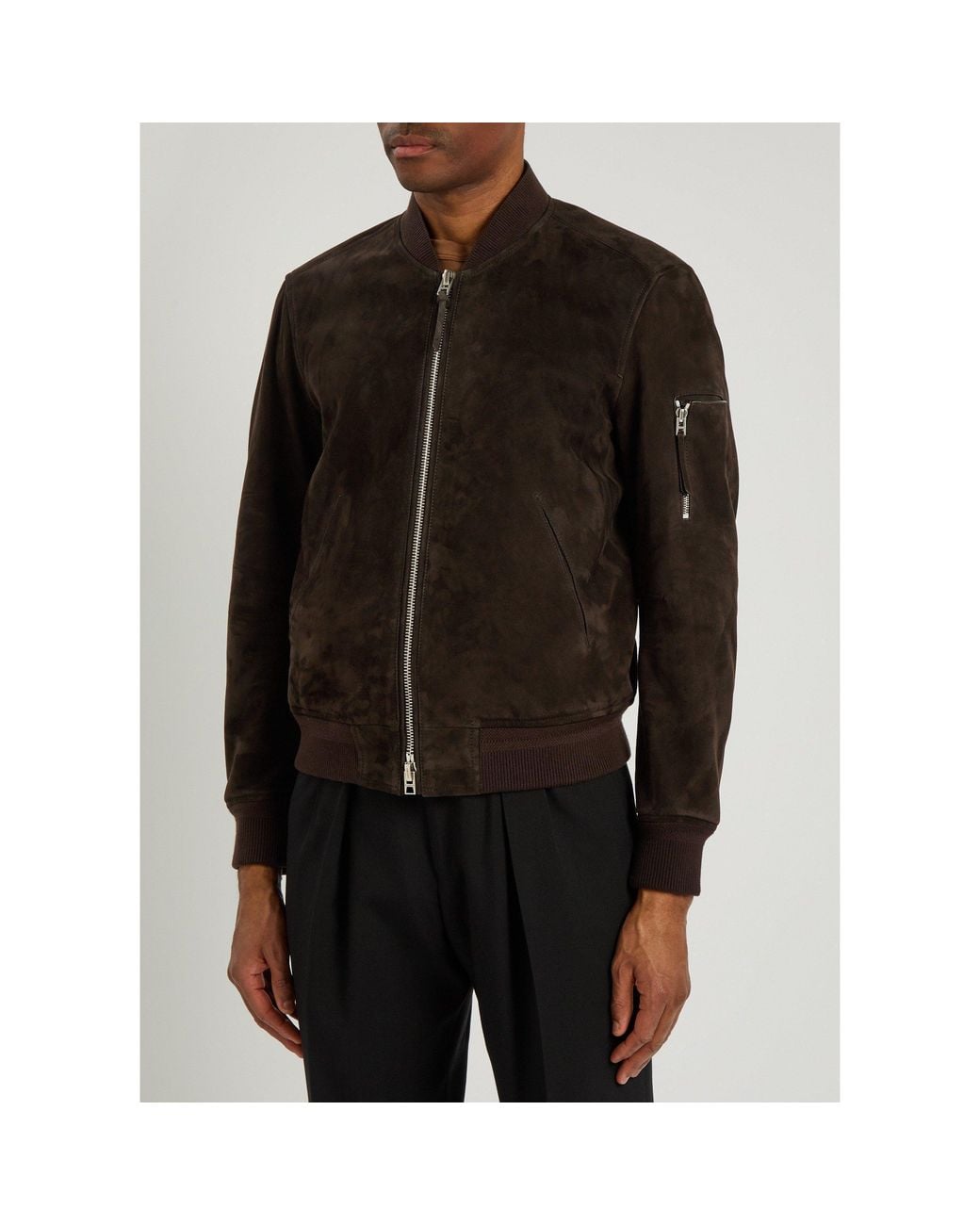Tom Ford Black Stand-Collar Suede Pilot Jacket for men