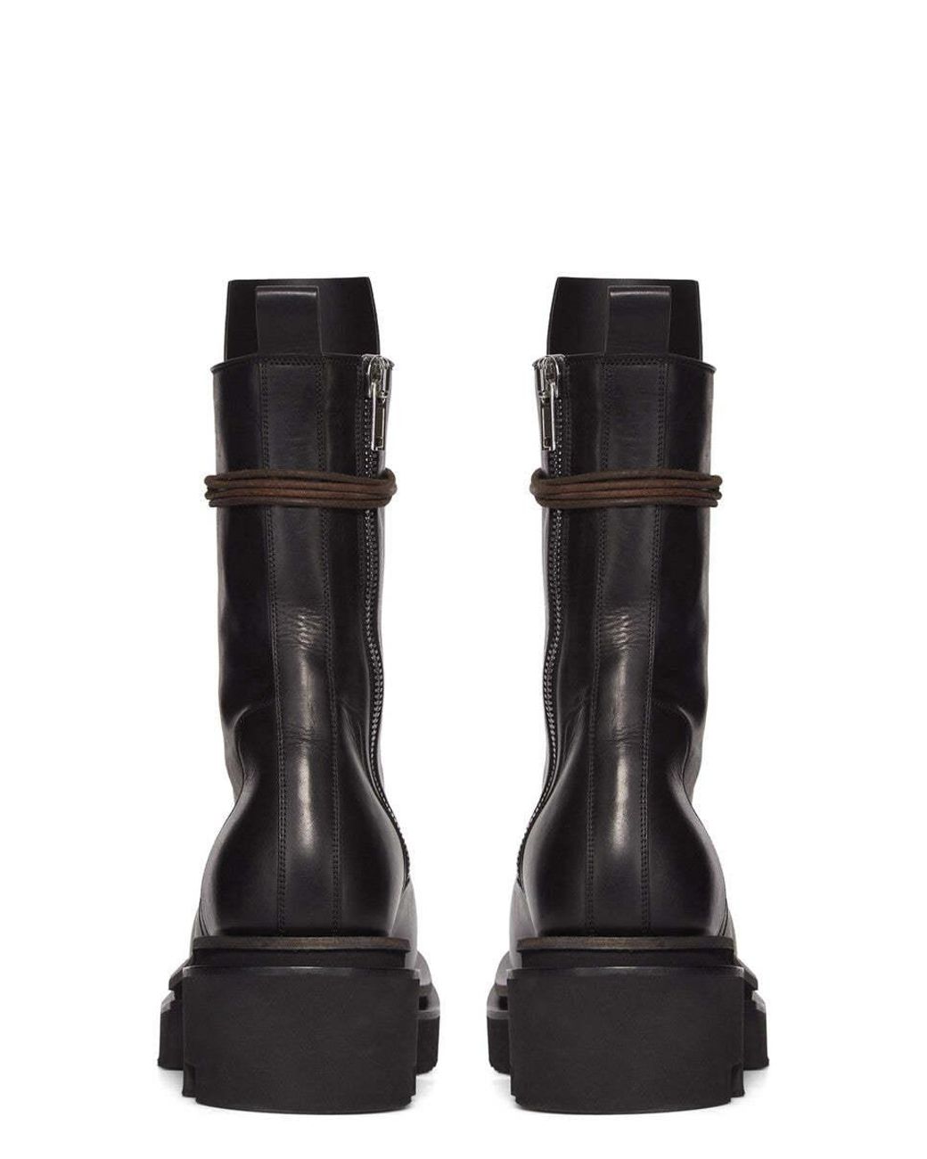 Rick Owens Black Round Toe Platform Biker Boots for men