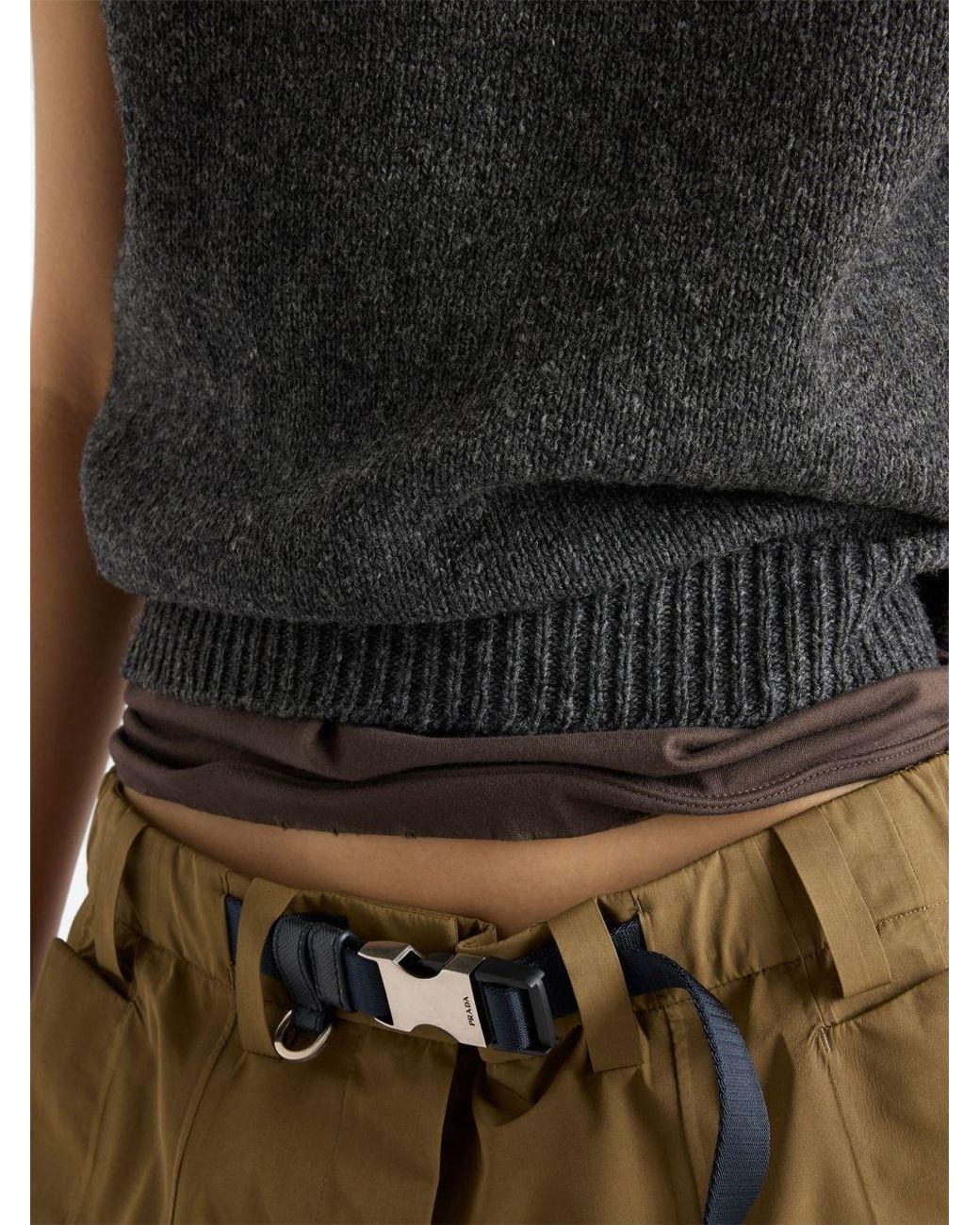 Prada Gray Embellished Short-Sleeved Jumper