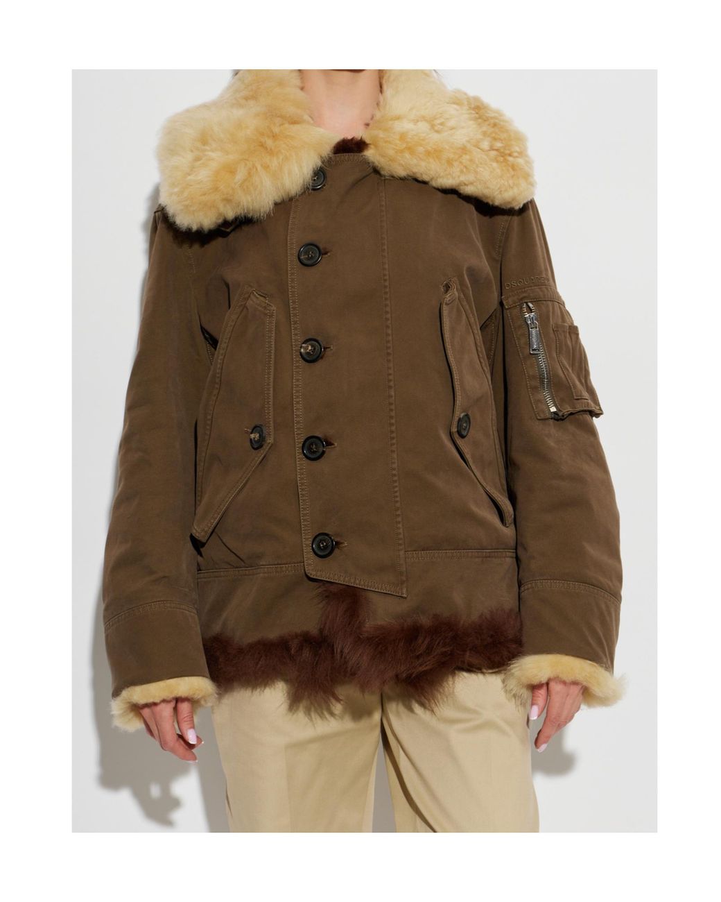 DSquared² Brown Shearling Trim Jacket