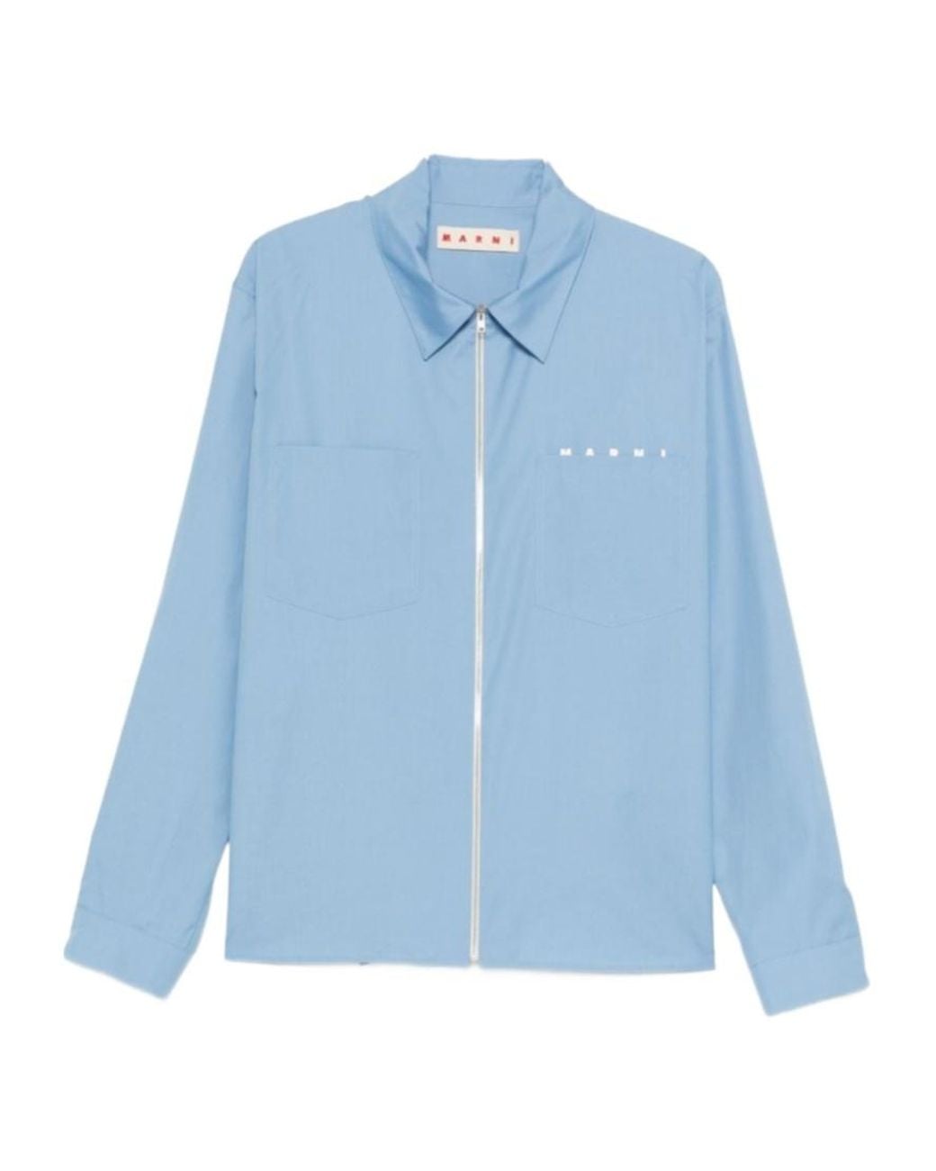 Marni Blue Logo Printed Long-Sleeved Zipped Shirt for men