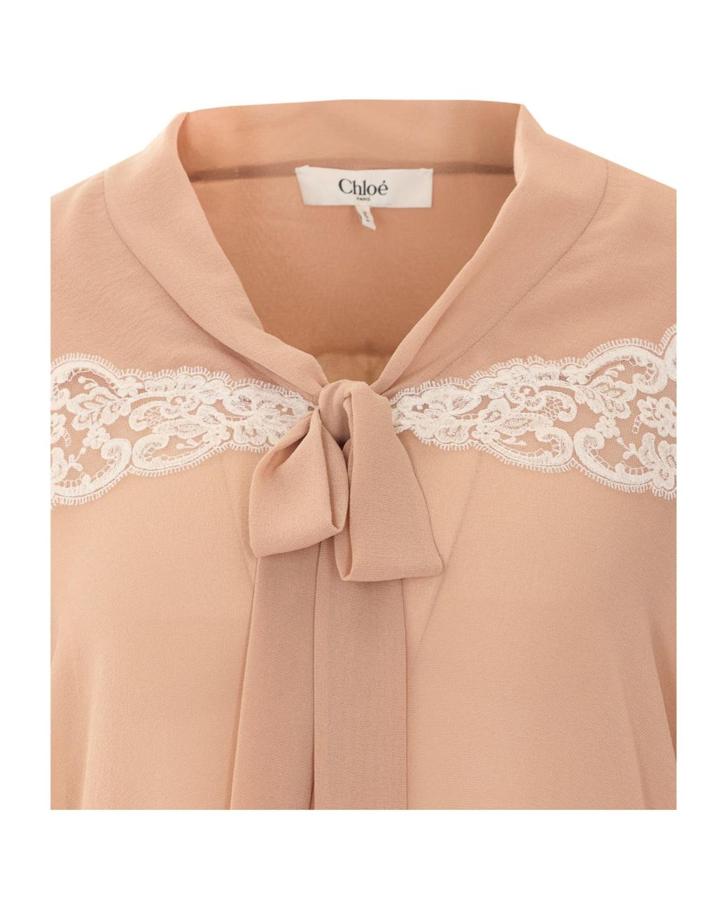 Chloé Pink Chloé Lace-Trim Tie-Neck Blouse