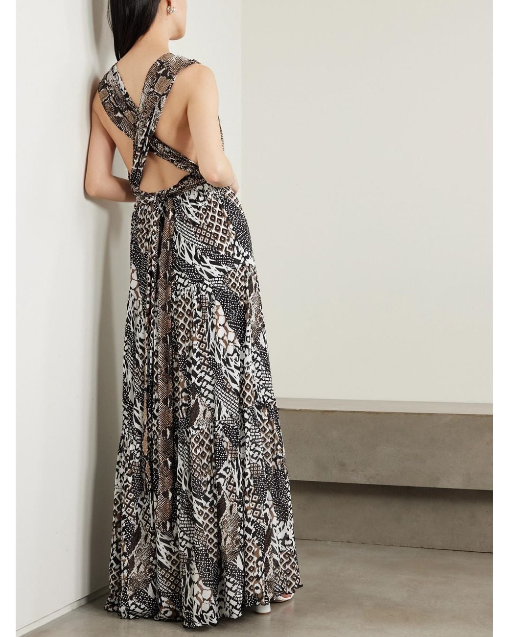 Diane von Furstenberg White Drew Reversible Printed Mesh Maxi Dress