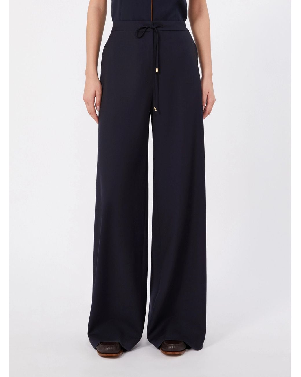 Max Mara Blue Studio Drawstring Wide-Leg Pants