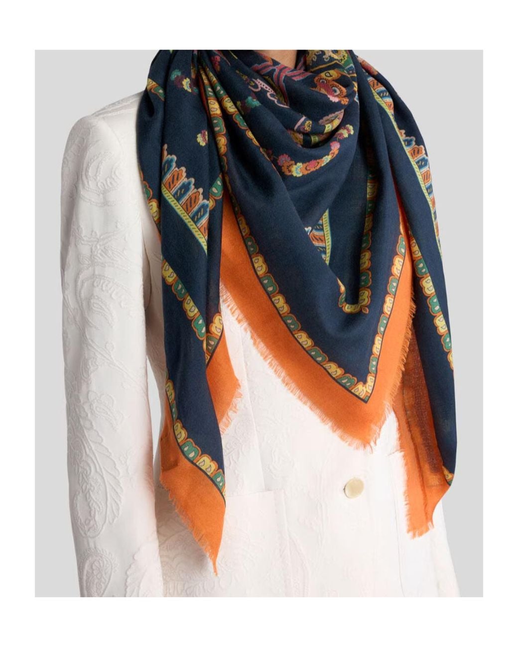 Etro Blue Paisley Border Square Shawl