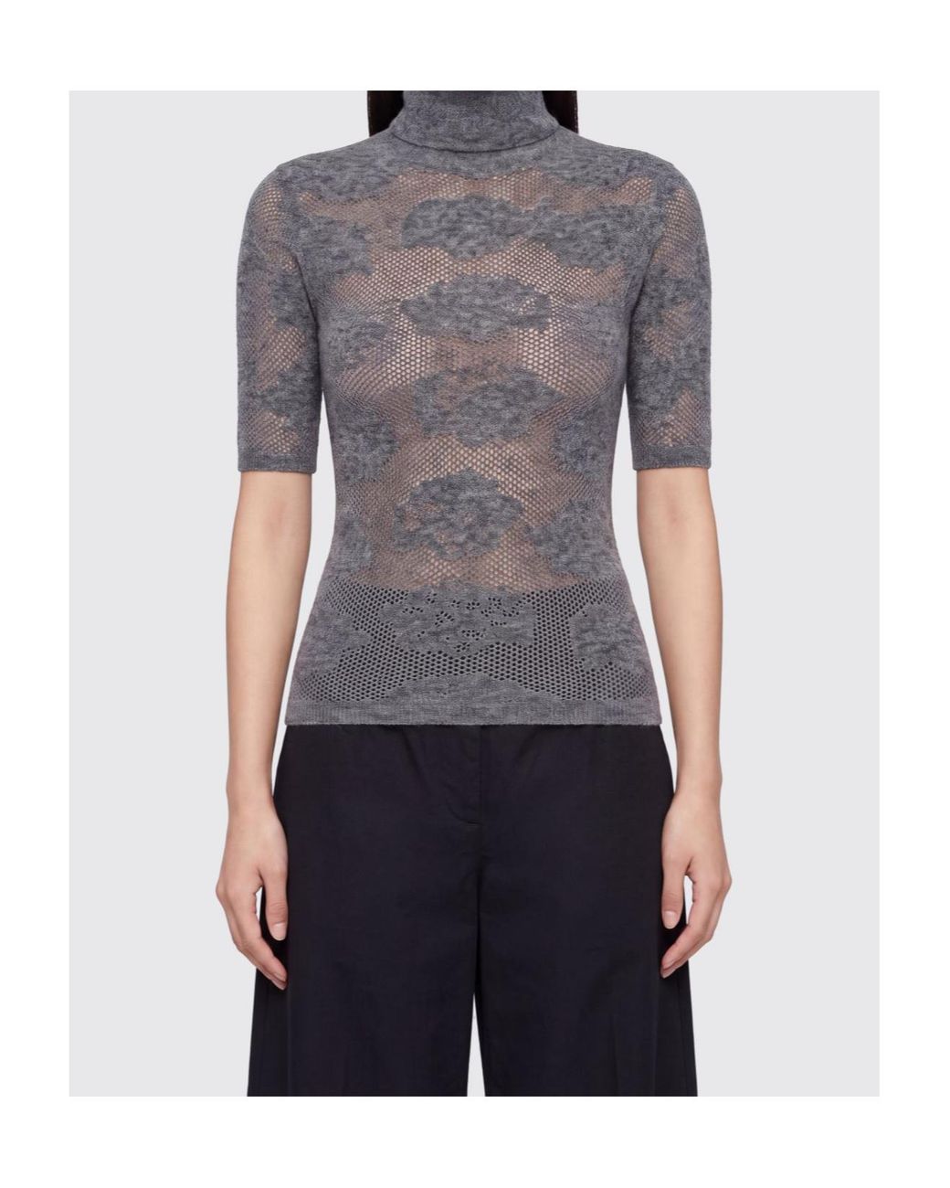 Brunello Cucinelli Gray Short-Sleeve Turtleneck Jumper