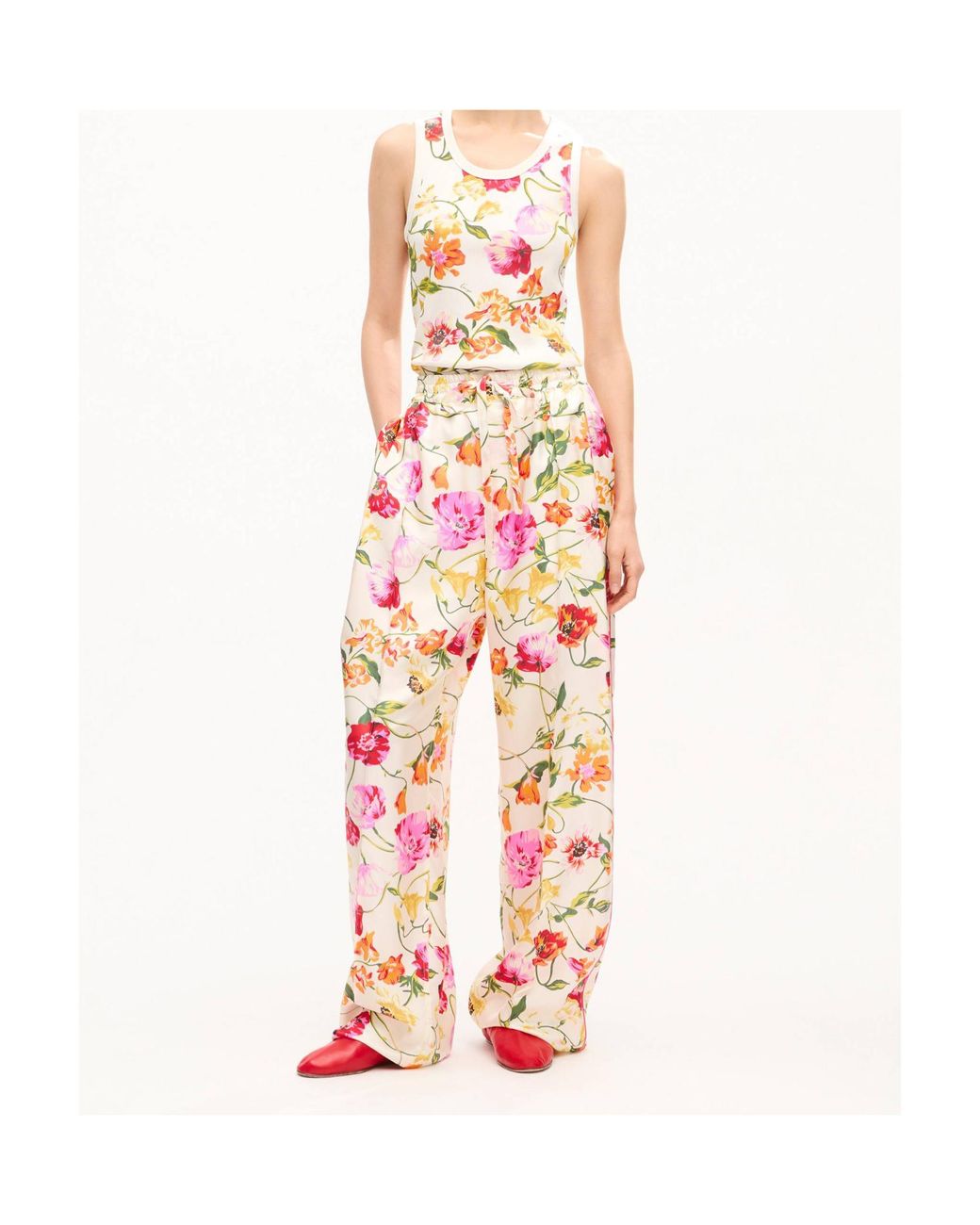 KENZO White Floral Print Drawstring Pants