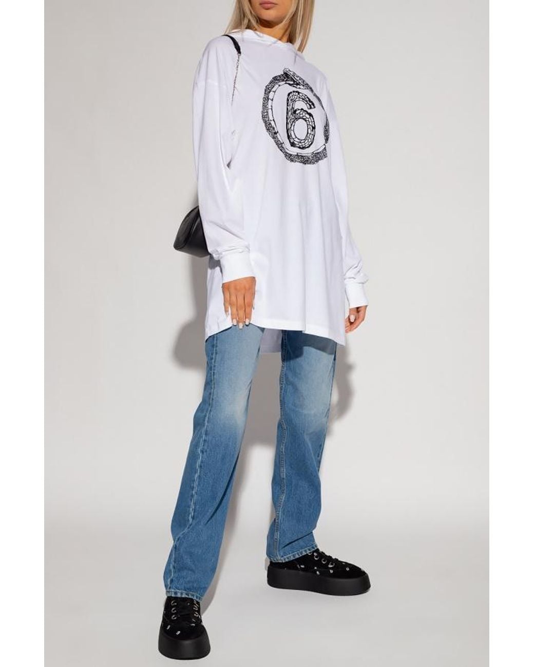 MM6 by Maison Margiela White Logo Oversized Hoodie