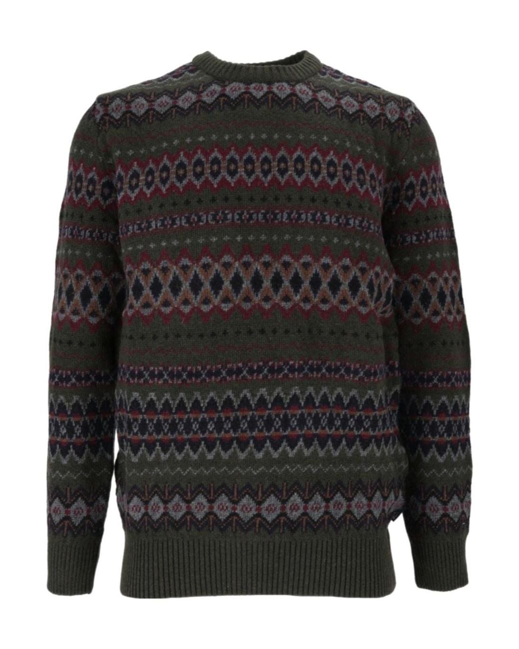 Barbour Black Crew Neck Fair Isle Knit Sweater for men