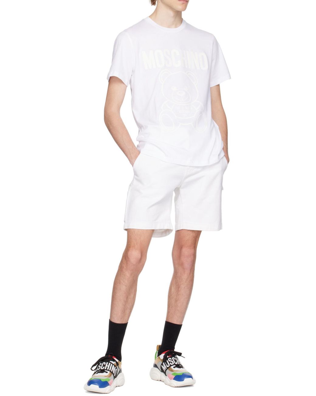 Moschino White Logo Detailed Crewneck T-Shirt for men