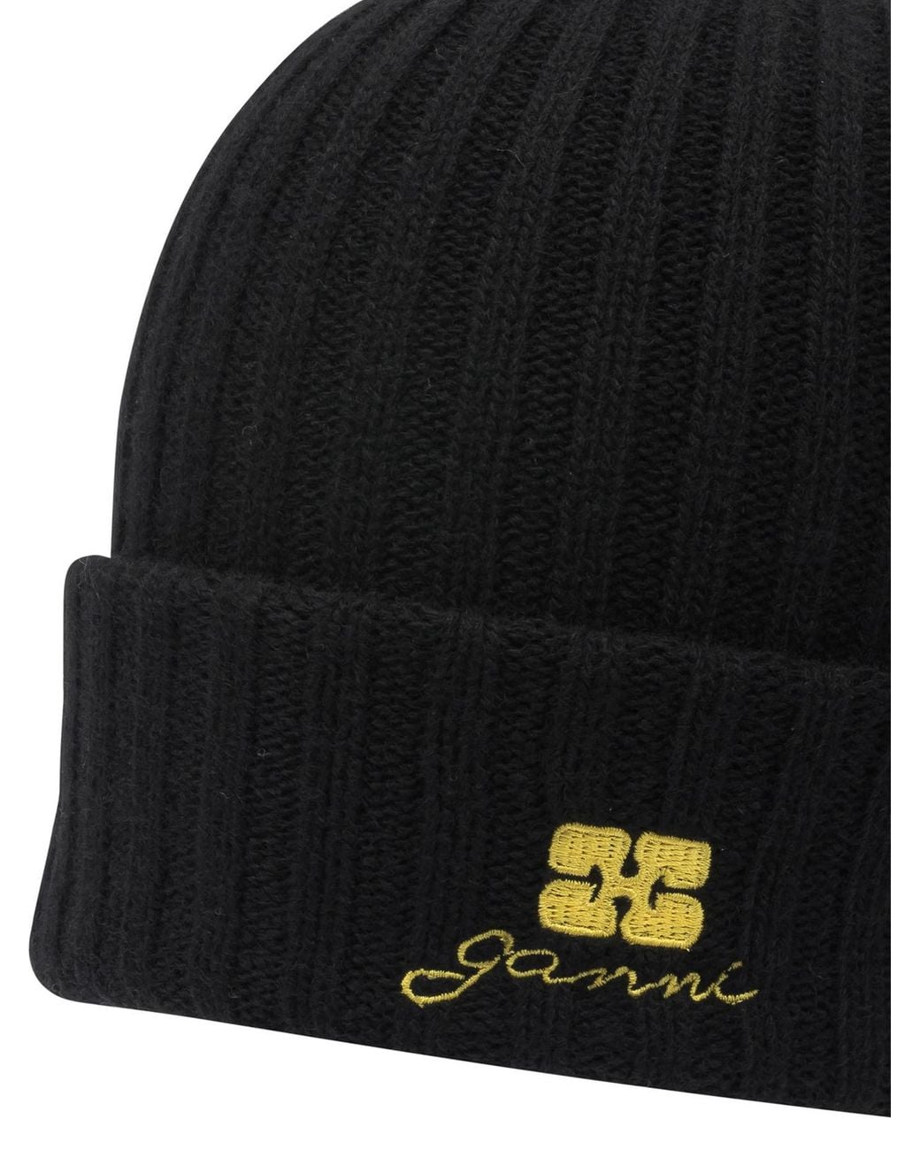 Ganni Black Wool Blend Beanie
