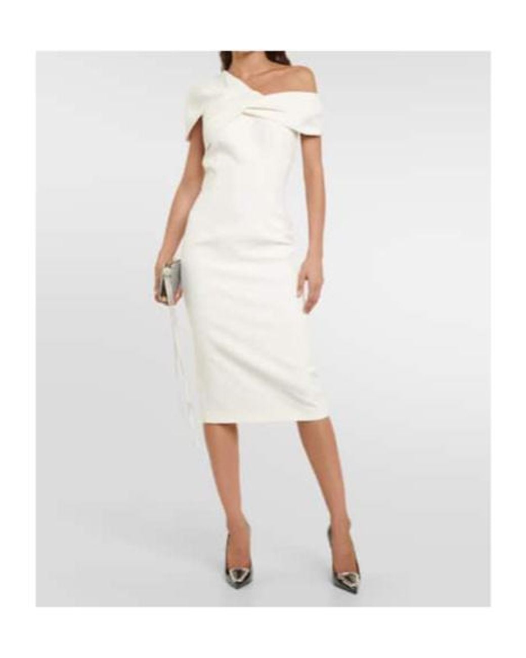 Safiyaa White Salmone Crepe Midi Dress