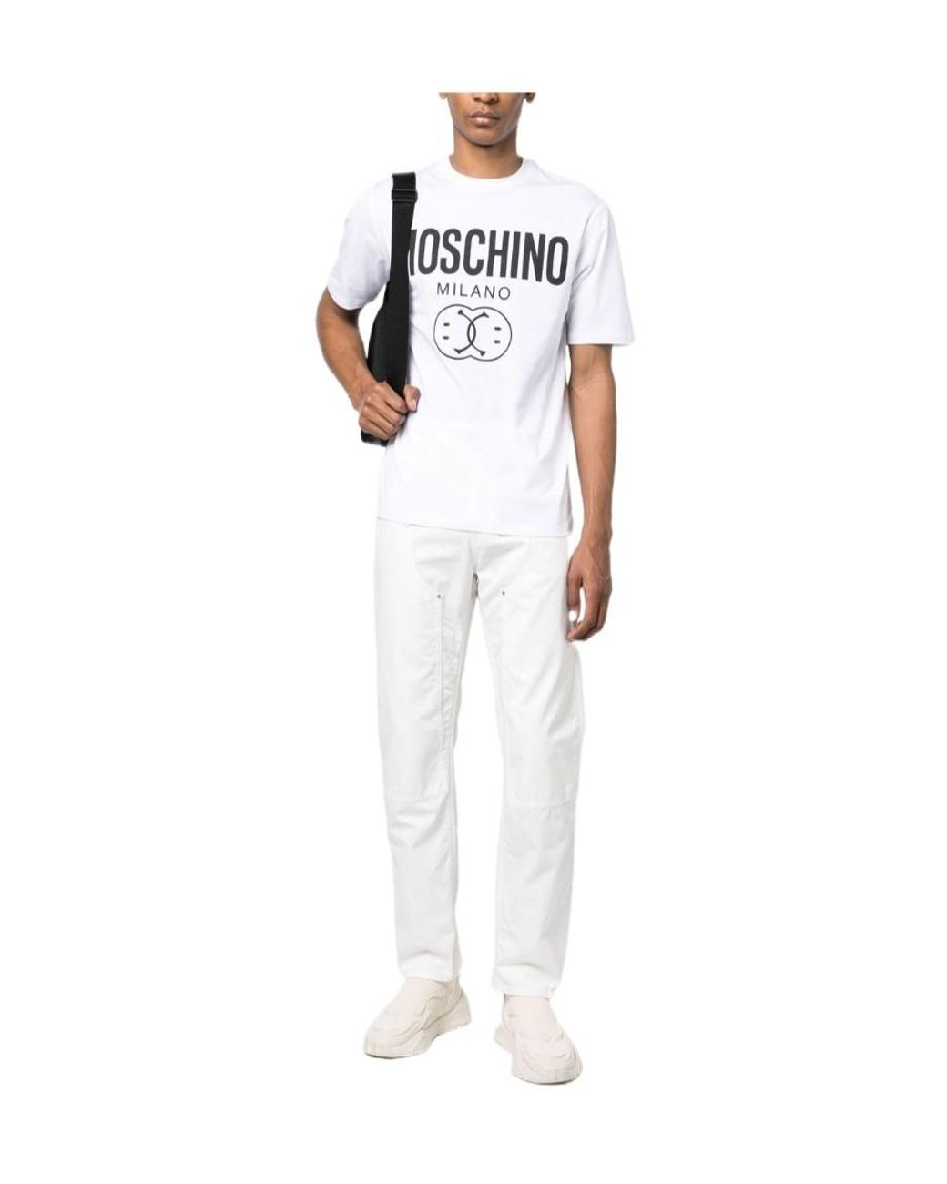 Moschino White Logo Printed Crewneck T-Shirt for men