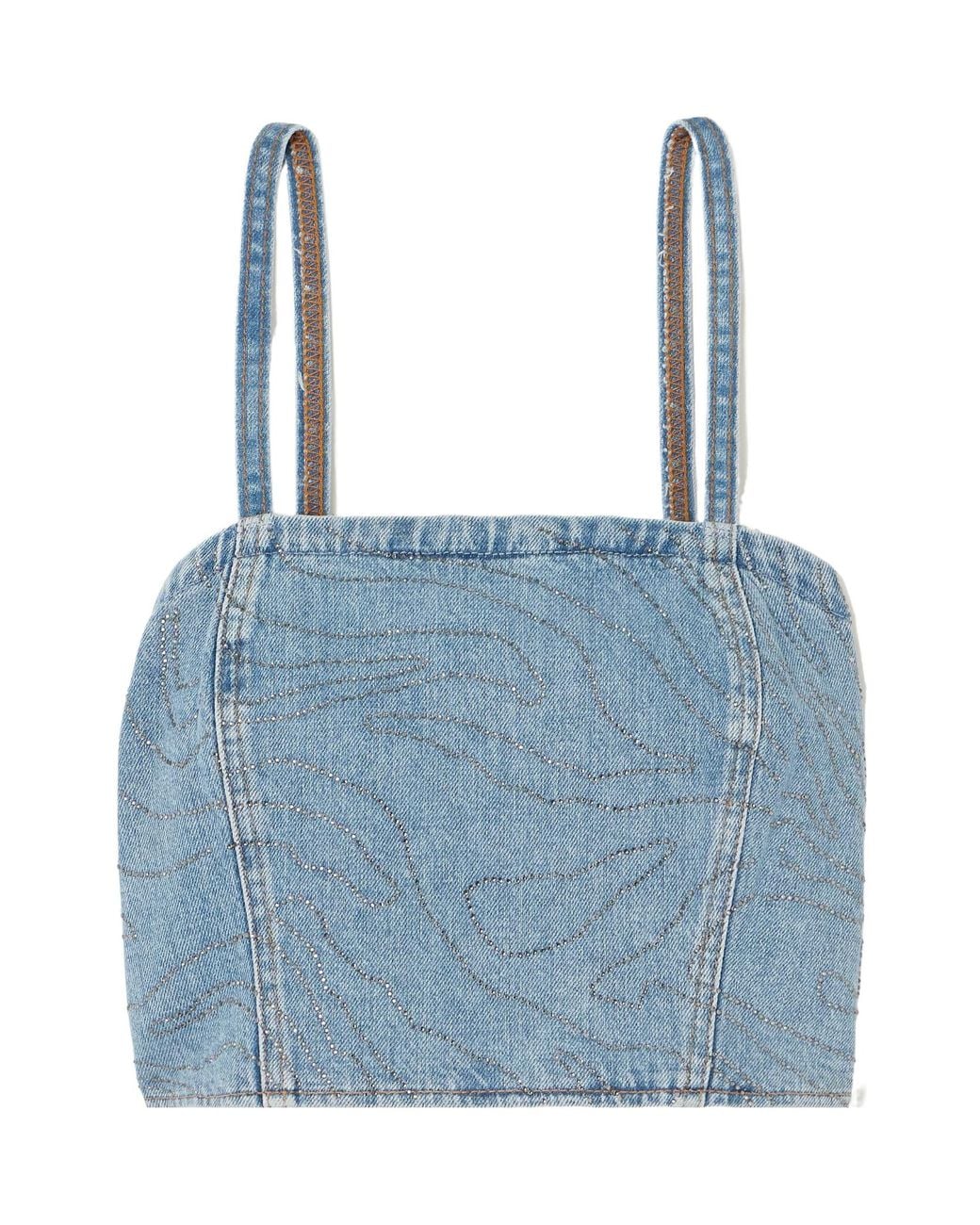 ROTATE BIRGER CHRISTENSEN Blue Cropped Sequined Denim Top