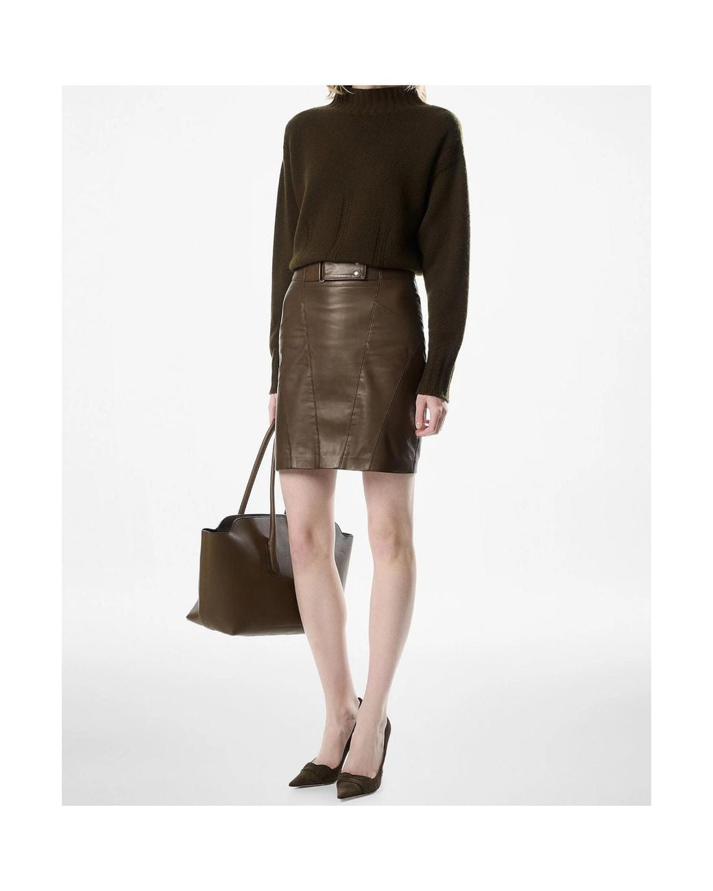 Tom Ford Green Above The Knee Leather Pencil Skirt