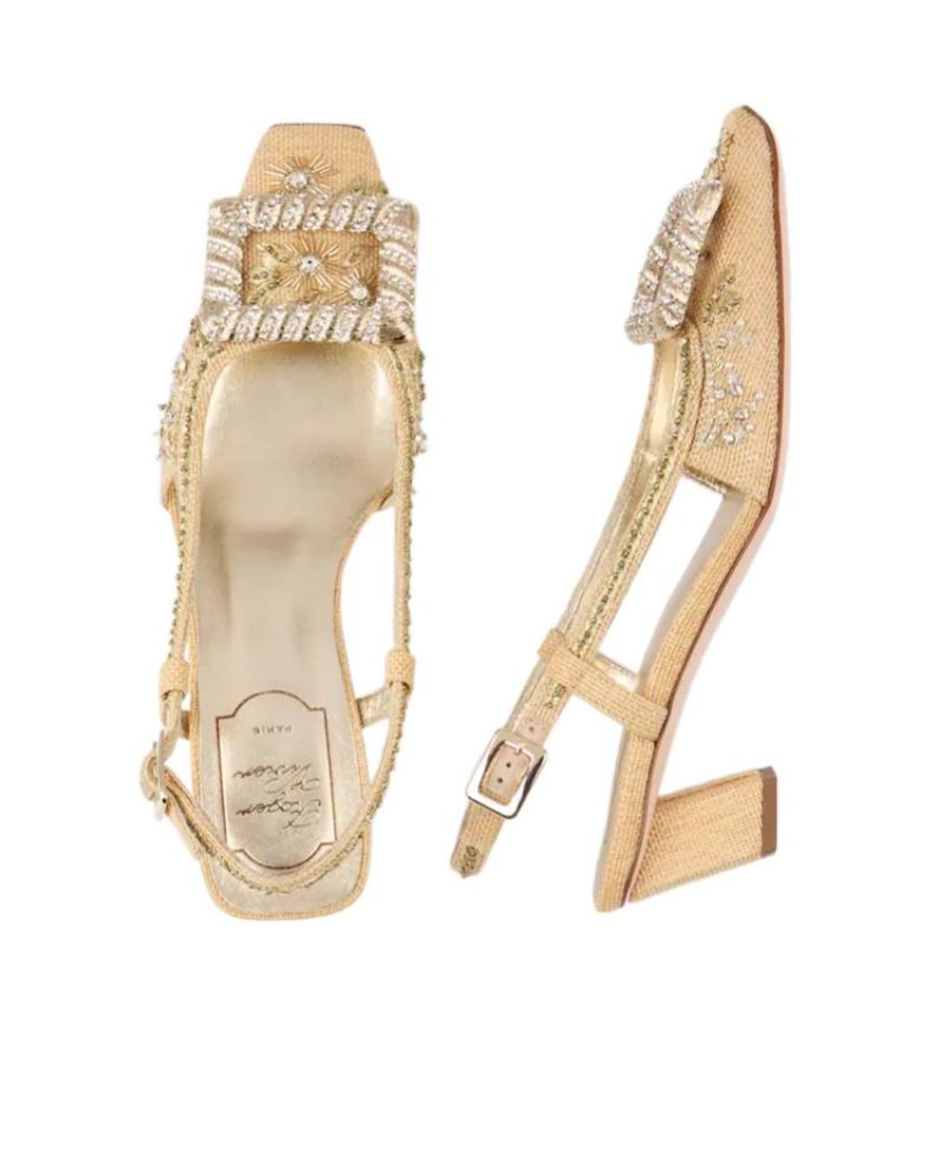 Roger Vivier Natural Crystal-Embellished Buckle Slingback Pumps