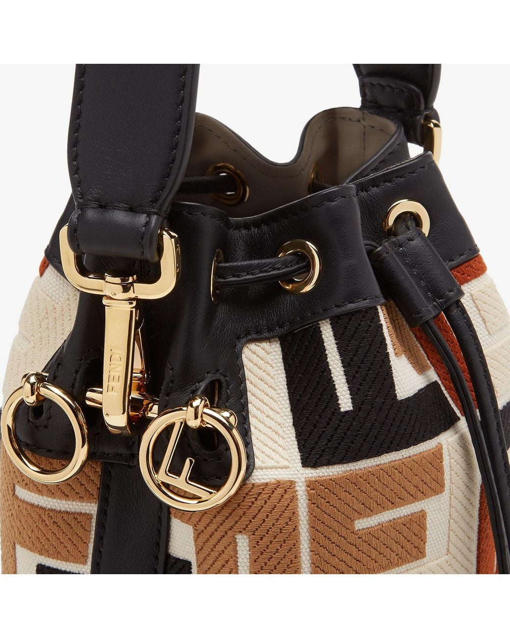 Fendi White Ff Monogram Drawstring Bucket Bag