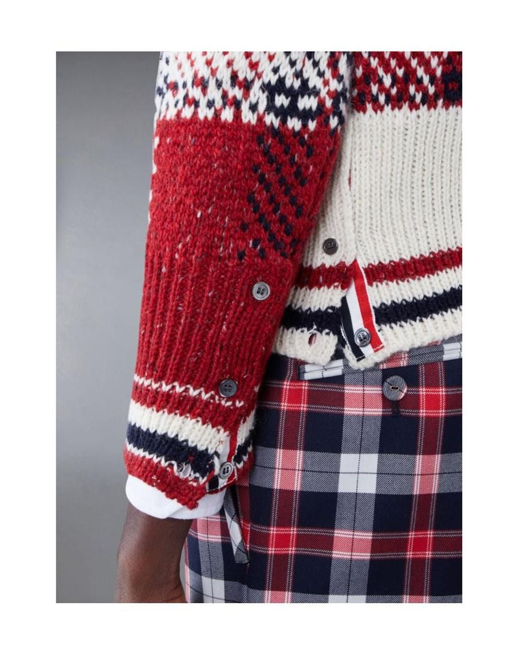 Thom Browne Blue Checkered Button-Up Knit Cardigan for men