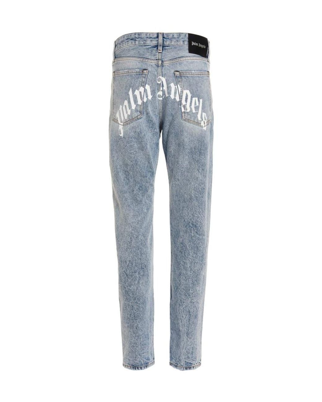 Palm Angels Blue Logo-Printed High Waist Jeans for men