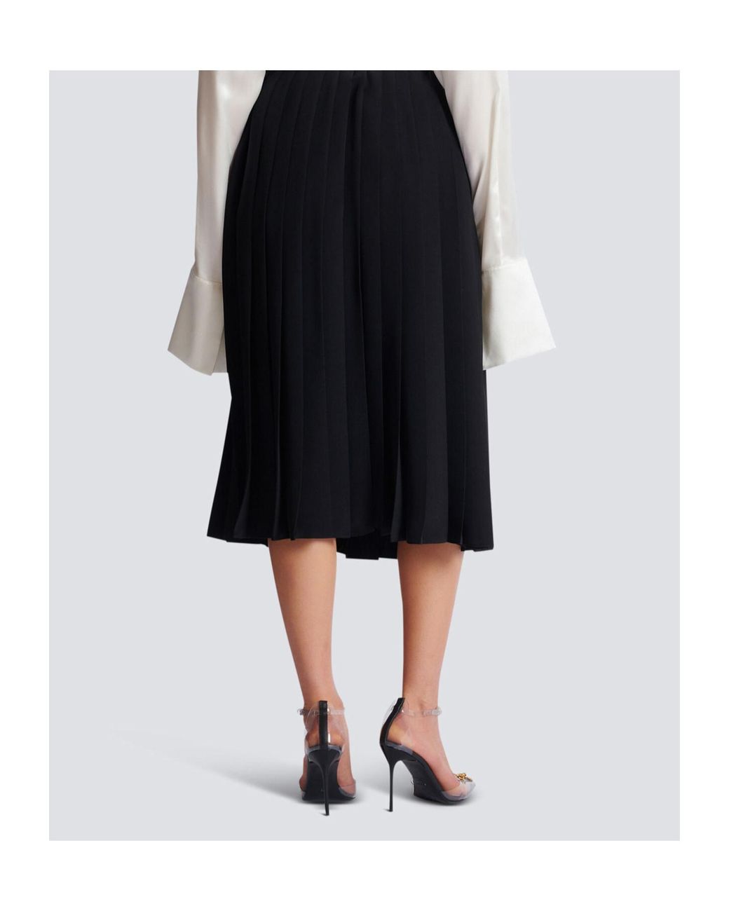 Balmain Black Chain-Detail Pleated Midi Skirt