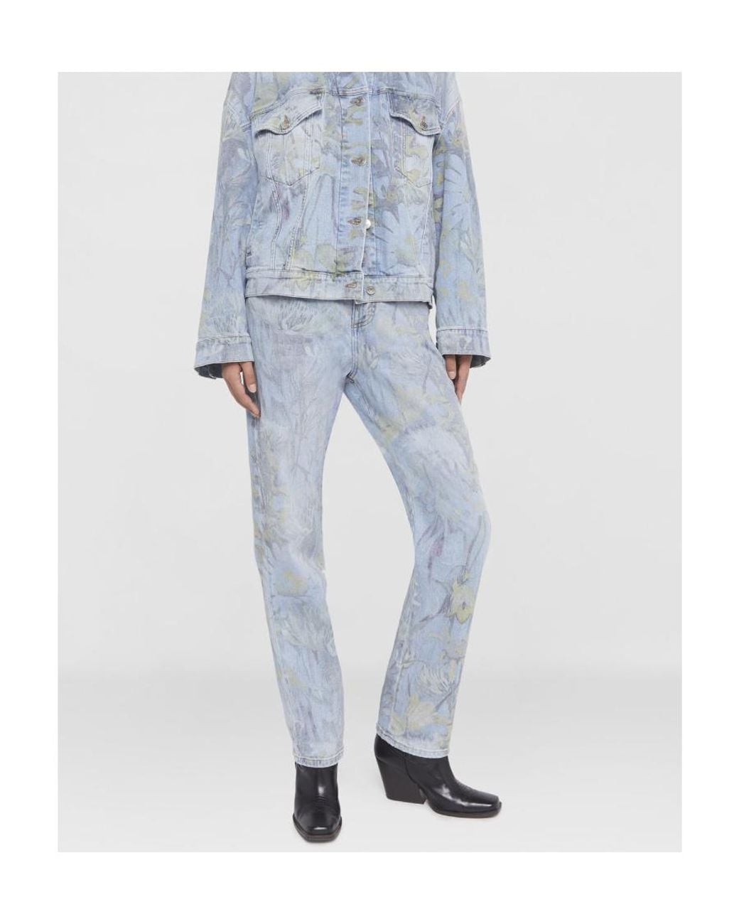 Stella McCartney Blue Floral Print Straight-Leg Jeans