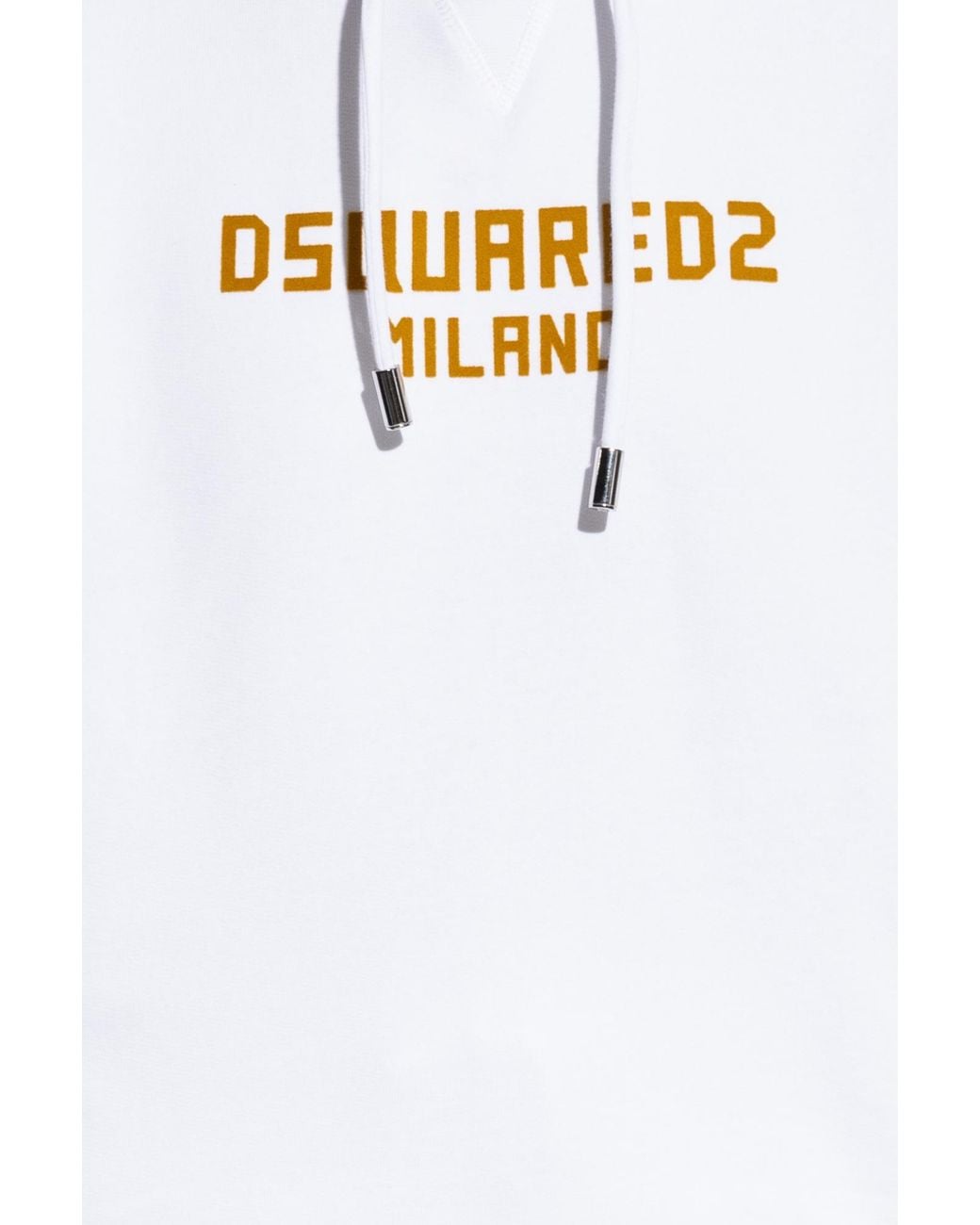 DSquared² White Logo Printed Drawstring Hoodie
