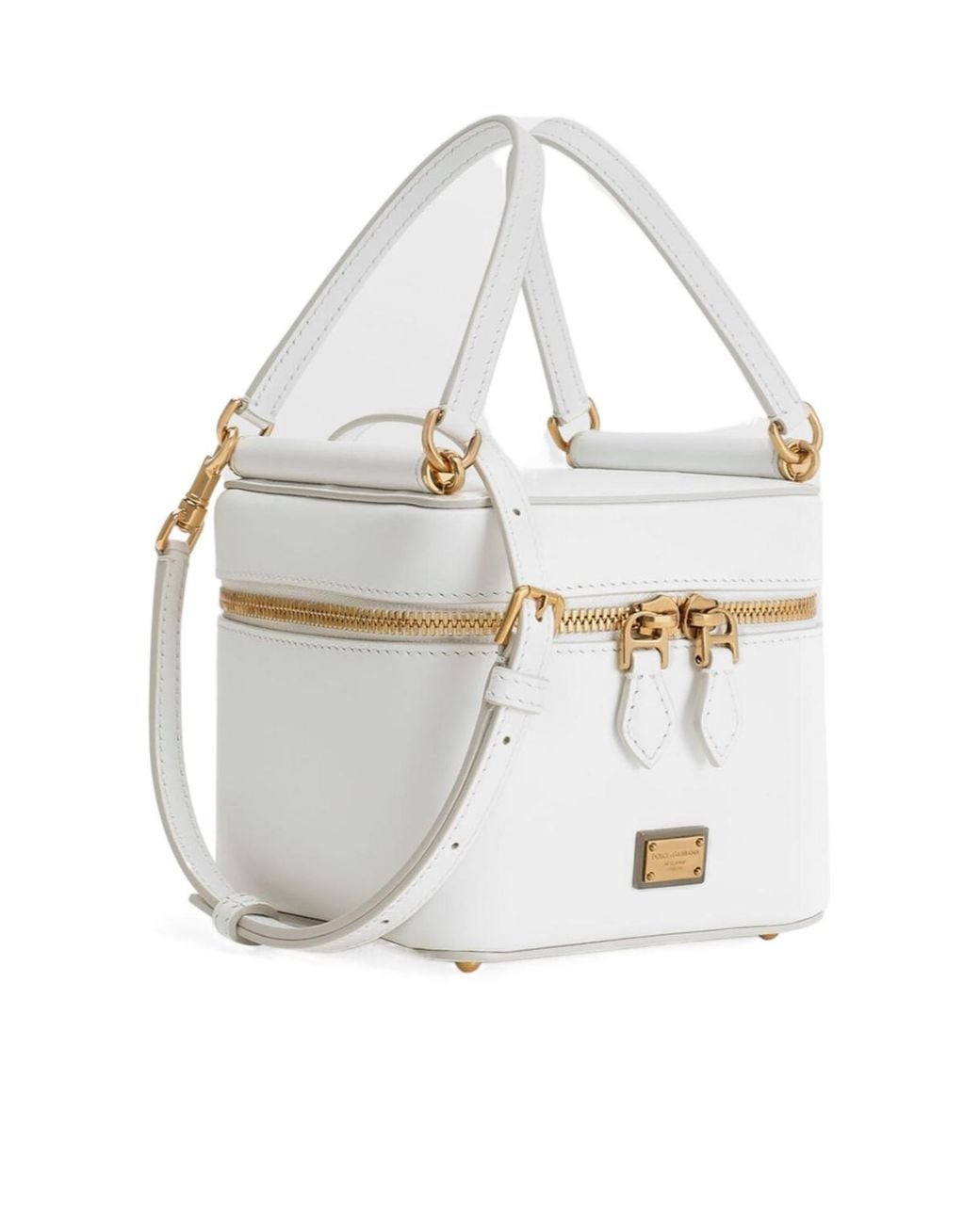Dolce & Gabbana White Logo Plaque Zipped Handbag