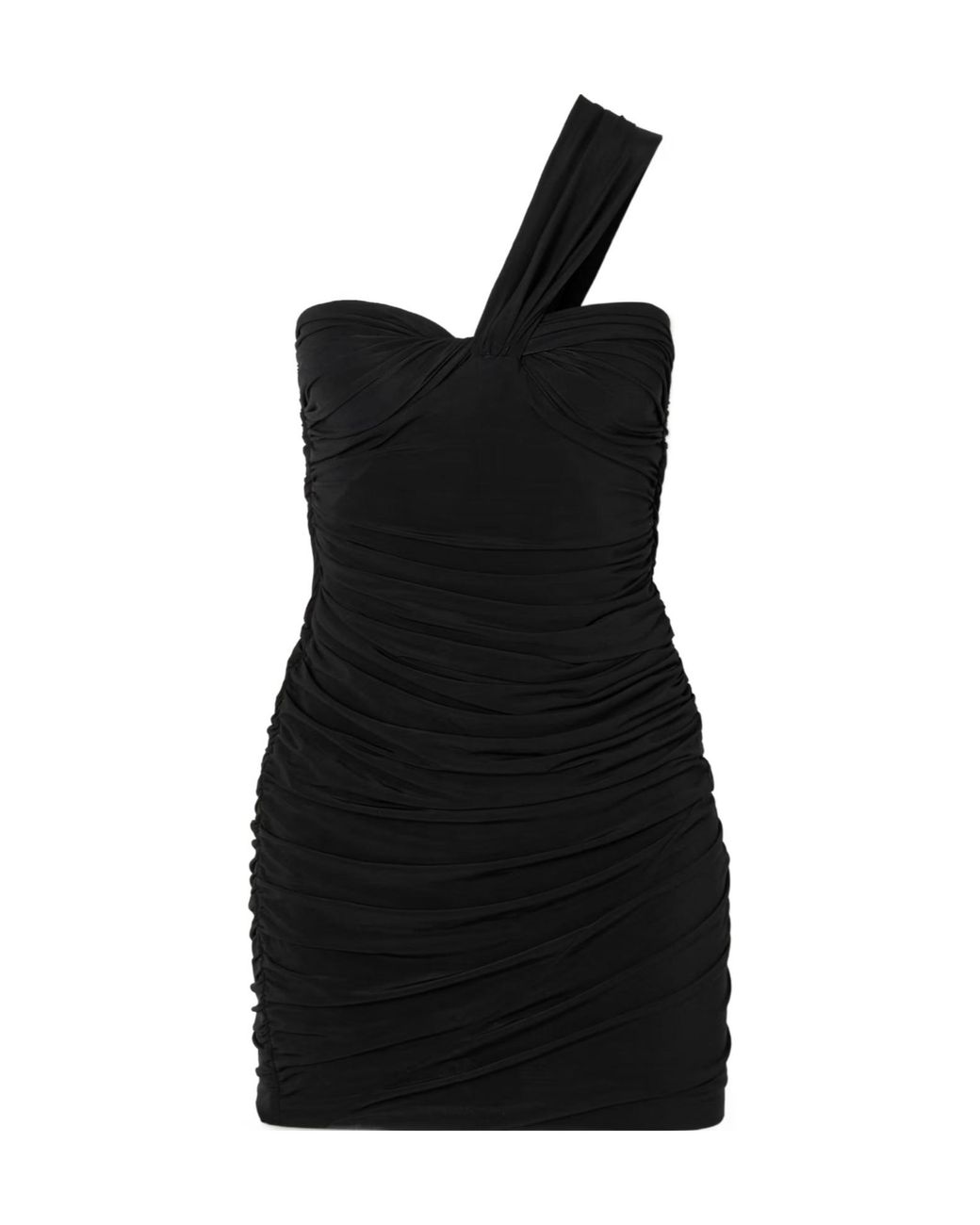 Isabel Marant Black Mylenia One-Shoulder Gathered Stretch-Jersey Mini Dress