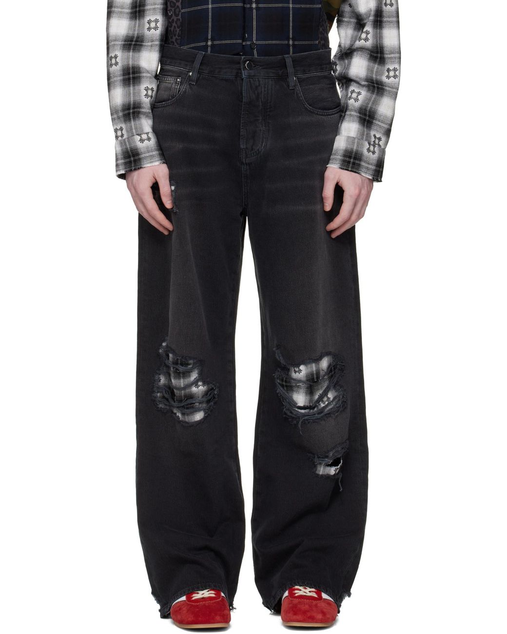 Amiri Black Flannel Repair Baggy Jeans for men