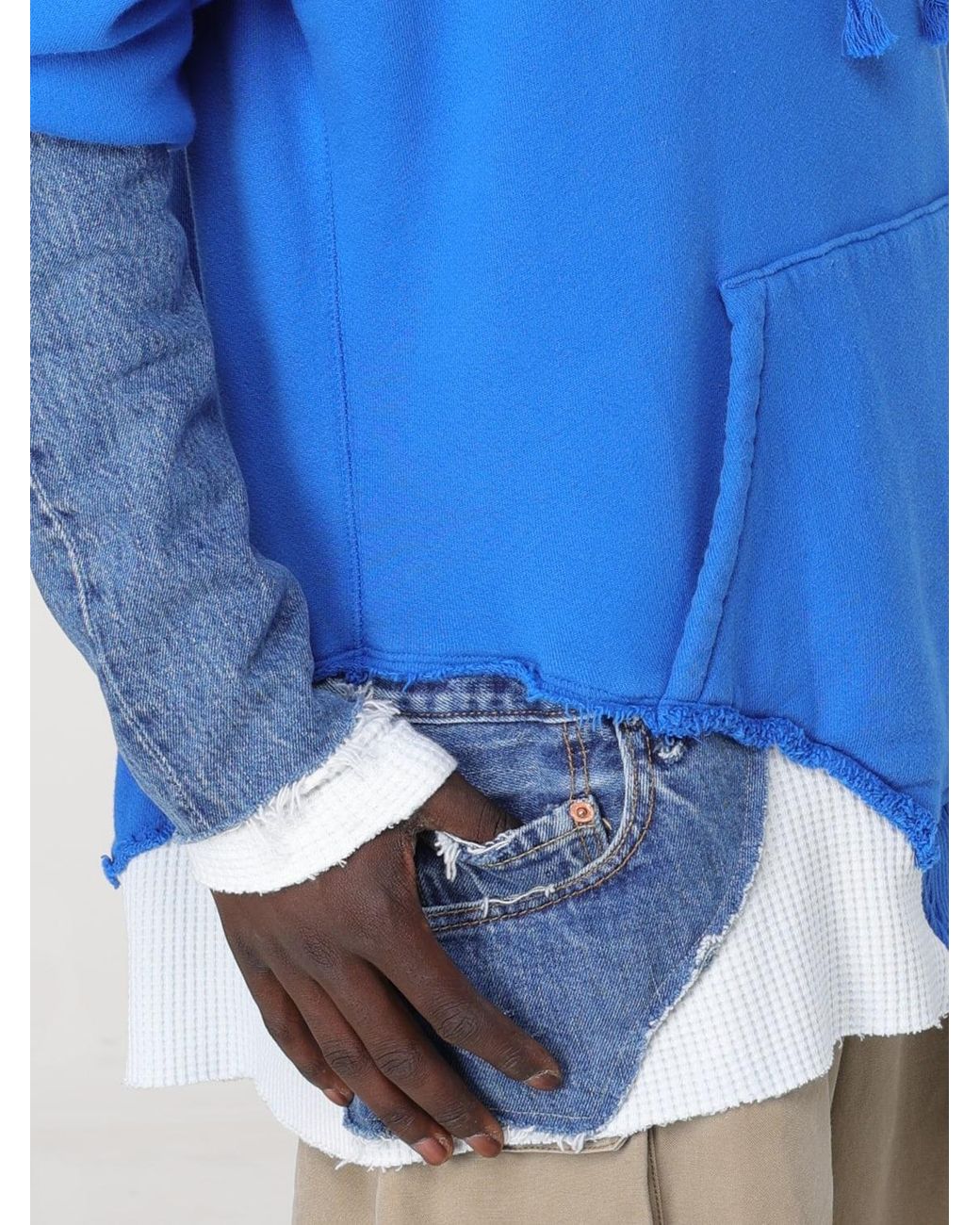 Greg Lauren Blue Fragment Panelled Hoodie for men