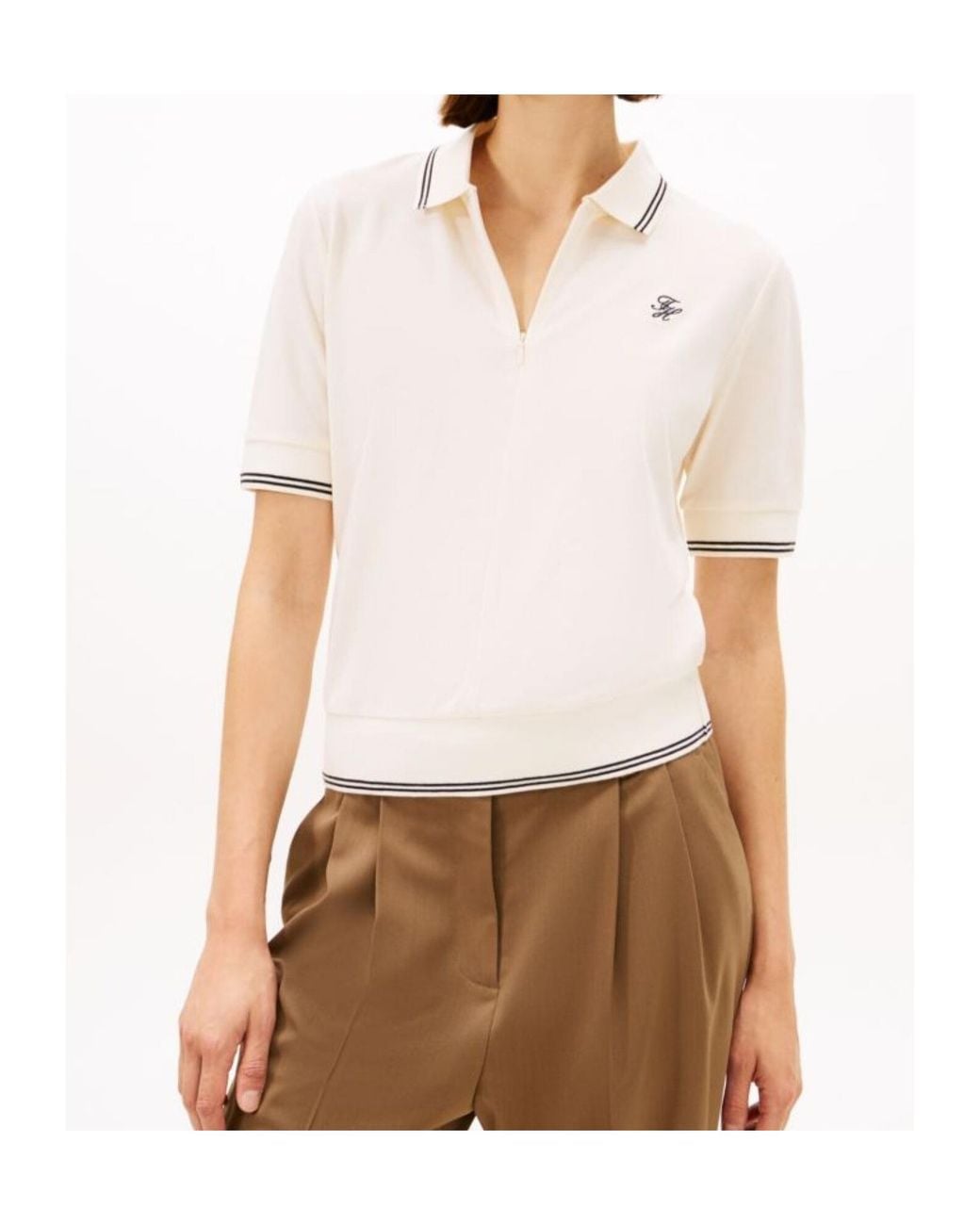 Tommy Hilfiger White Striped-Detail Polo Top