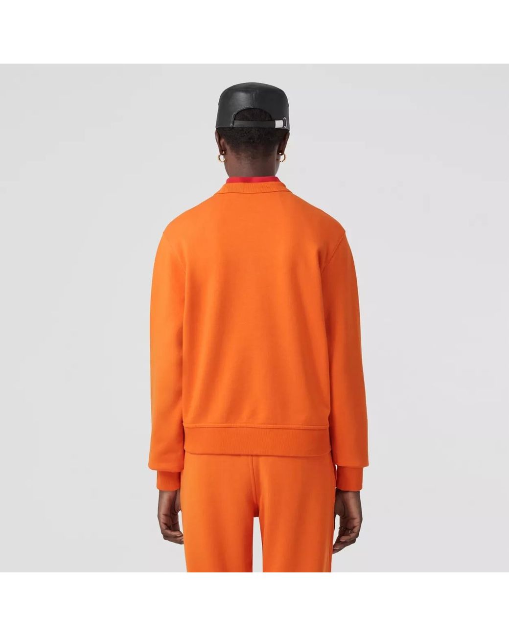 Burberry Orange Oak Leaf Crest-Embroidered Cotton Sweatshirt