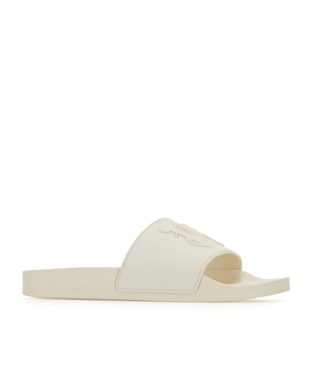 Palm Angels White Monogram Patch Round Toe Slides for men