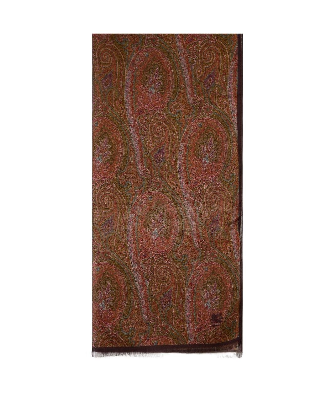 Etro Brown Paisley Printed Frayed-Edge Scarf for men