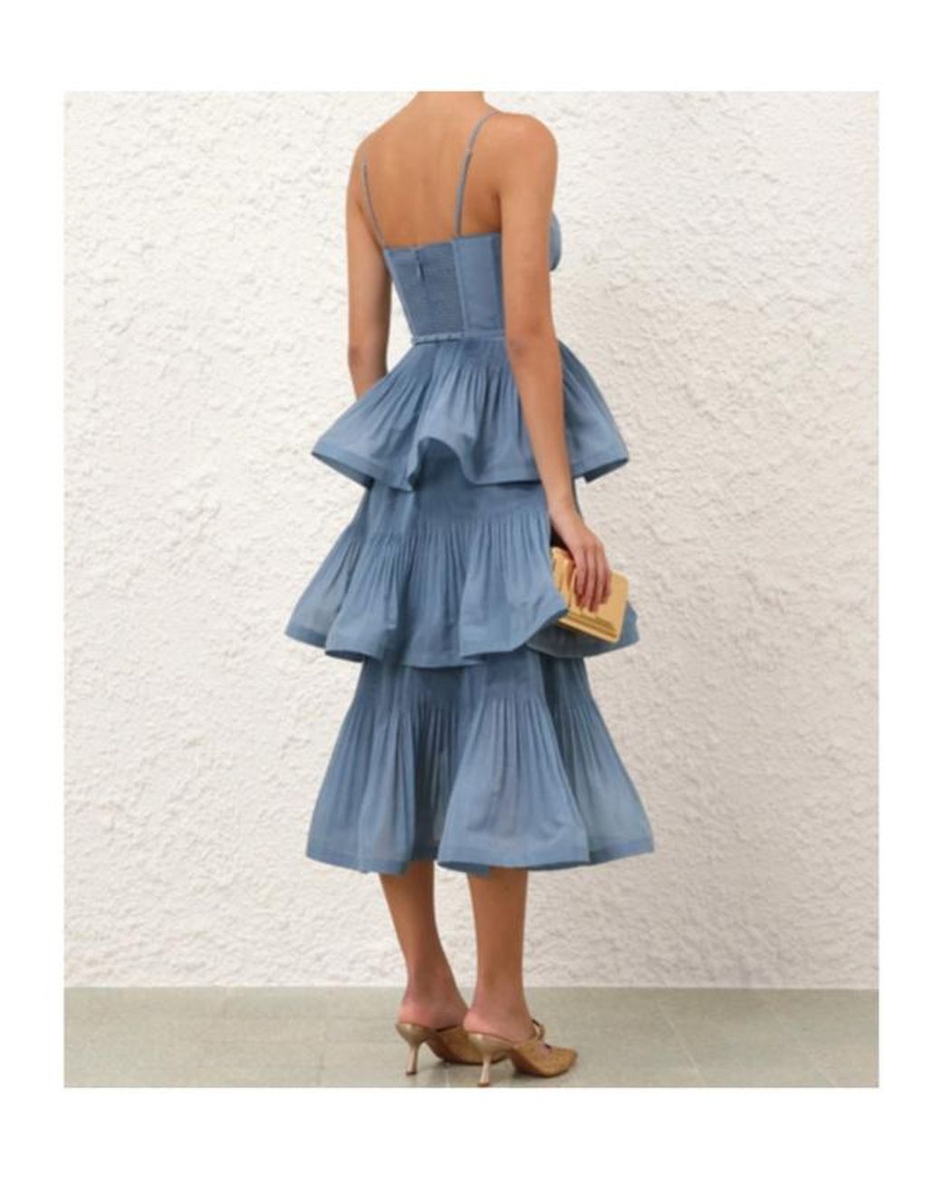 Zimmermann Blue Pleated Tiered Midi Dress