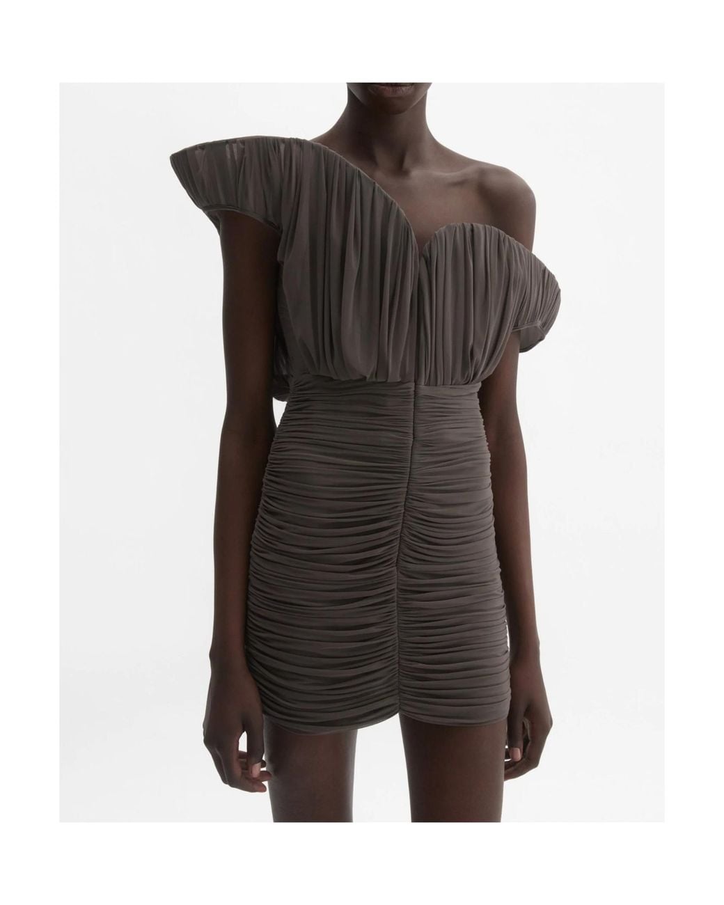 Magda Butrym Gray Draped Off-Shoulder Dress
